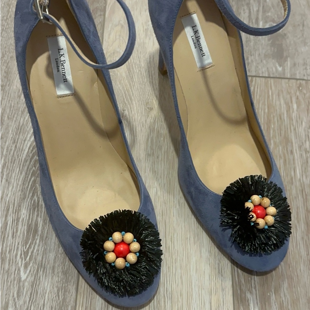 LK Bennett Blue Heels with Black and Red Accent